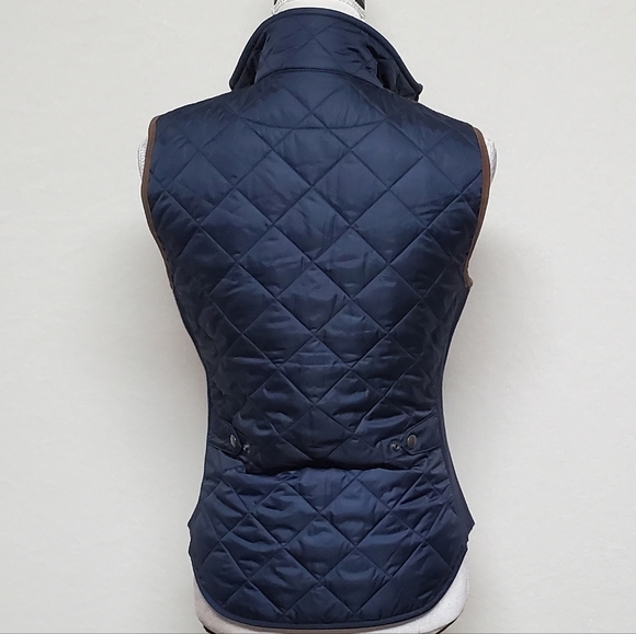 VINTAGE Polo Ralph Lauren Navy Blue Quilted Faux Suede Logo Crest Puffer Vest XS - Picture 12 of 16